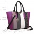 LT6624 - Miss Lulu Panelled Stripe Design Tote Handbag Purple